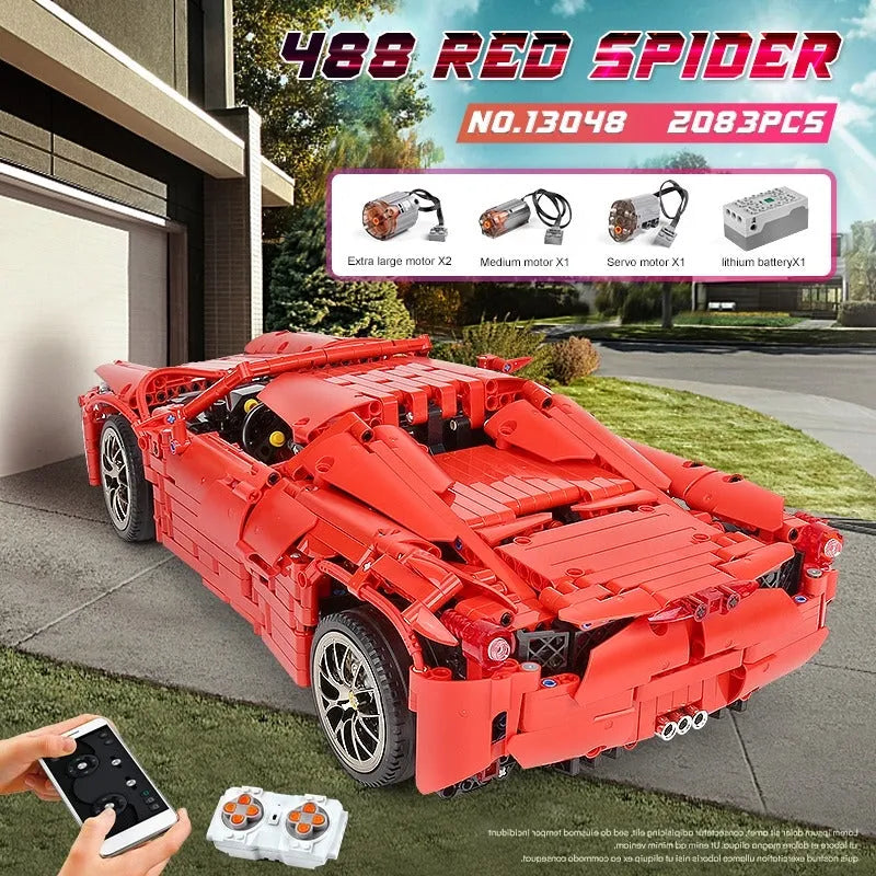 Building Blocks MOC RC Motorized 488 Red Spider Racing Car Bricks Toy 13048 - 6