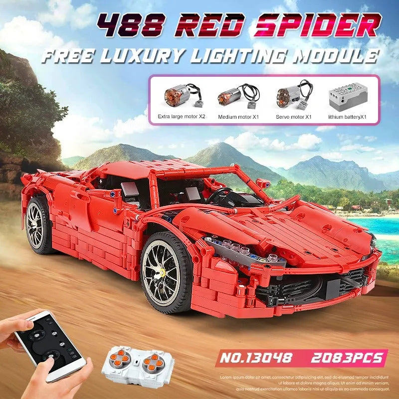 Building Blocks MOC RC Motorized 488 Red Spider Racing Car Bricks Toy 13048 Construction Set Toys - 4
