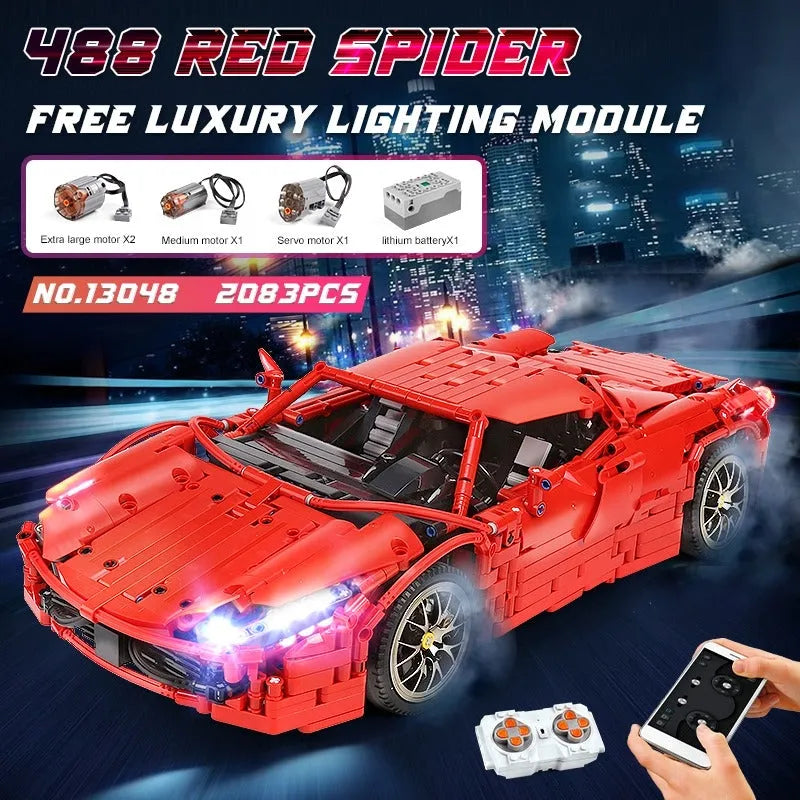 Building Blocks MOC RC Motorized 488 Red Spider Racing Car Bricks Toy 13048 Construction Set Toys - 2