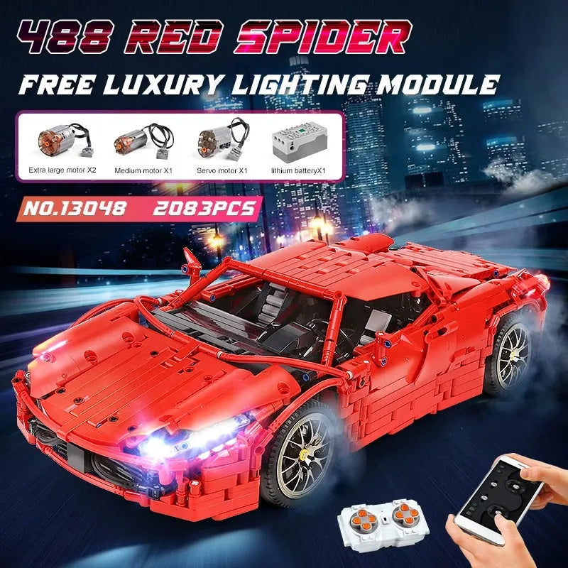 Building Blocks MOC RC Motorized 488 Red Spider Racing Car Bricks Toy 13048 - 2