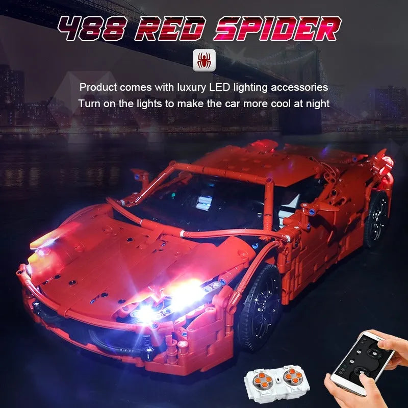 Building Blocks MOC RC Motorized 488 Red Spider Racing Car Bricks Toy 13048 Construction Set Toys - 5