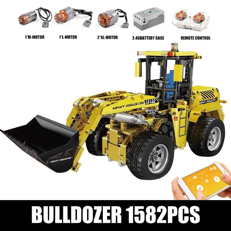 Building Blocks MOC RC Motorized Wheel Front Loader Bulldozer Bricks Toy - 2