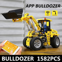 Thumbnail for Building Blocks MOC RC Motorized Wheel Front Loader Bulldozer Bricks Toy - 4