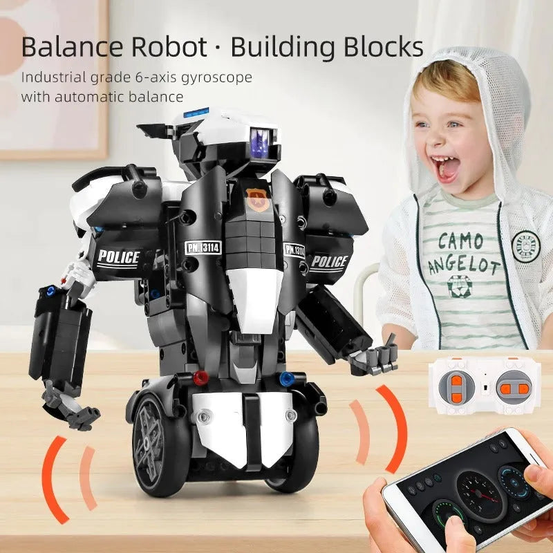 Building Blocks MOC STEM RC Police Balance Robot APP Bricks Toy Construction Set Toys - 5