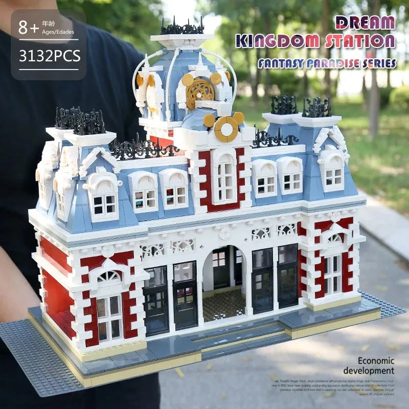 Building Blocks Street Expert MOC Dreamland City Train Station Bricks Toy - 3