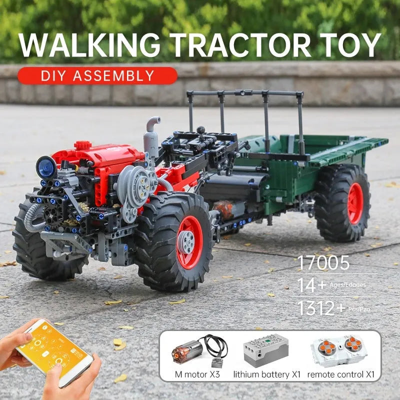 Building Blocks Tech MOC 17005 APP Motorized RC Farm Tractor Bricks Toy Construction Set Toys - 3
