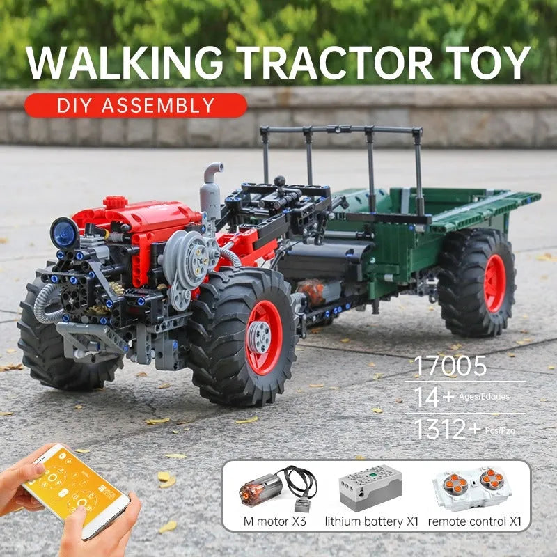 Building Blocks Tech MOC 17005 APP Motorized RC Farm Tractor Bricks Toy - 3