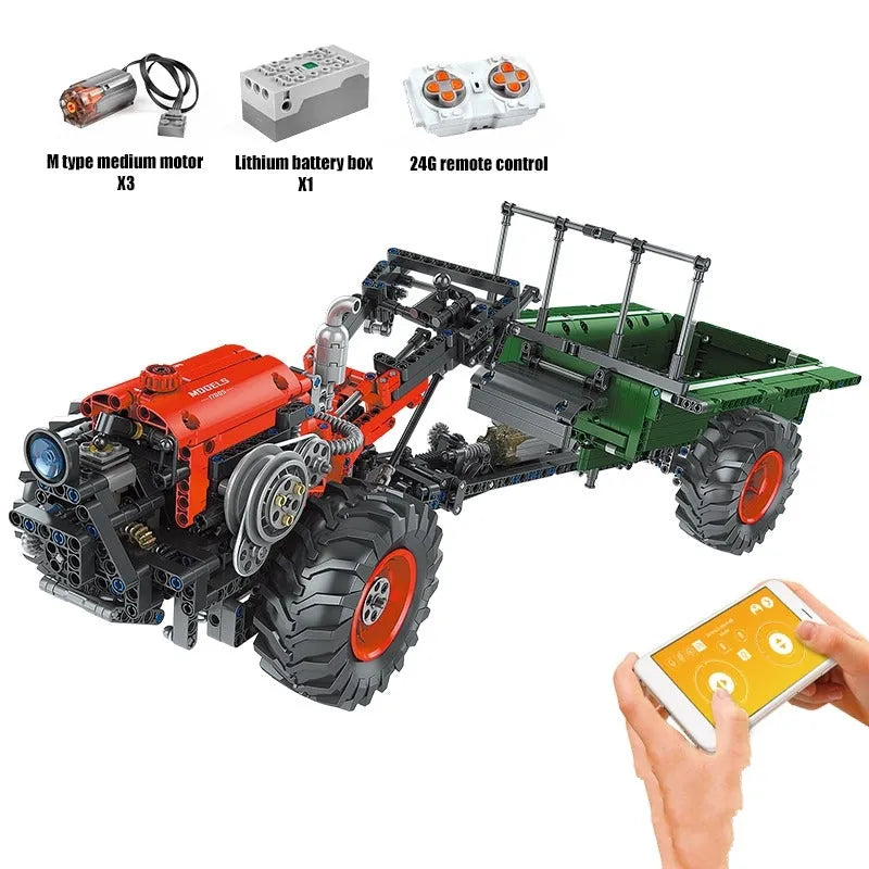 Building Blocks Tech MOC 17005 APP Motorized RC Farm Tractor Bricks Toy - 9