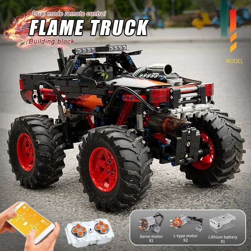 Building Blocks Tech MOC 18008 RC Flame Monster Climbing Truck Bricks Toy - 7