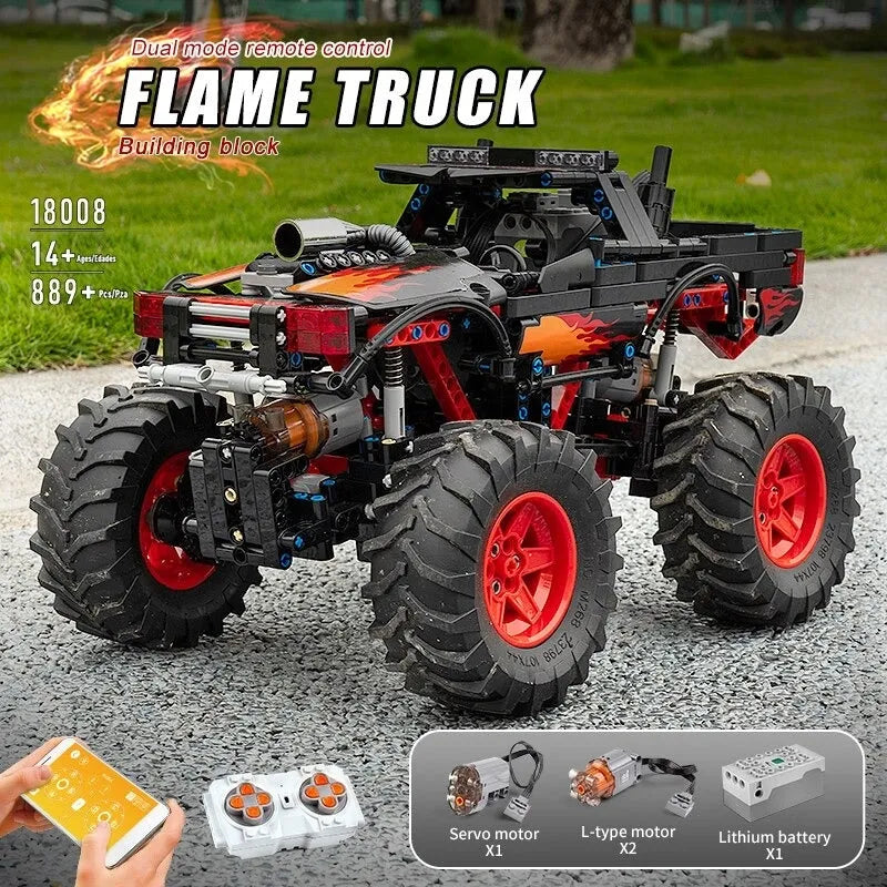 Building Blocks Tech MOC 18008 RC Flame Monster Climbing Truck Bricks Toy - 2