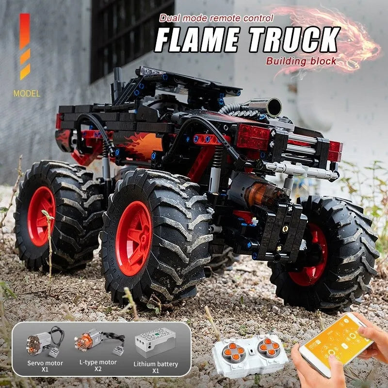 Building Blocks Tech MOC 18008 RC Flame Monster Climbing Truck Bricks Toy - 8