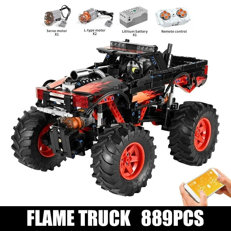 Building Blocks Tech MOC 18008 RC Flame Monster Climbing Truck Bricks Toy - 4