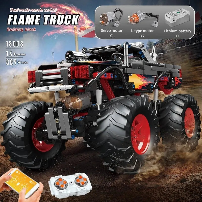 Building Blocks Tech MOC 18008 RC Flame Monster Climbing Truck Bricks Toy - 5