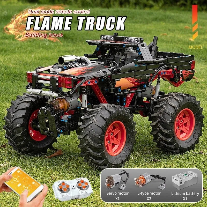 Building Blocks Tech MOC 18008 RC Flame Monster Climbing Truck Bricks Toy - 6