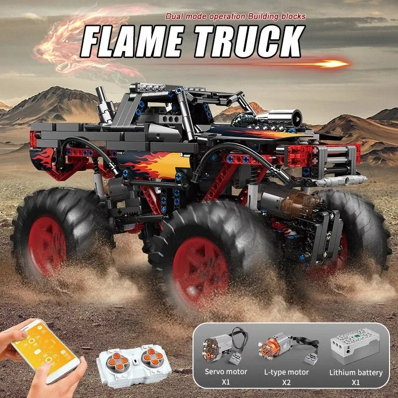 Building Blocks Tech MOC 18008 RC Flame Monster Climbing Truck Bricks Toy - 9