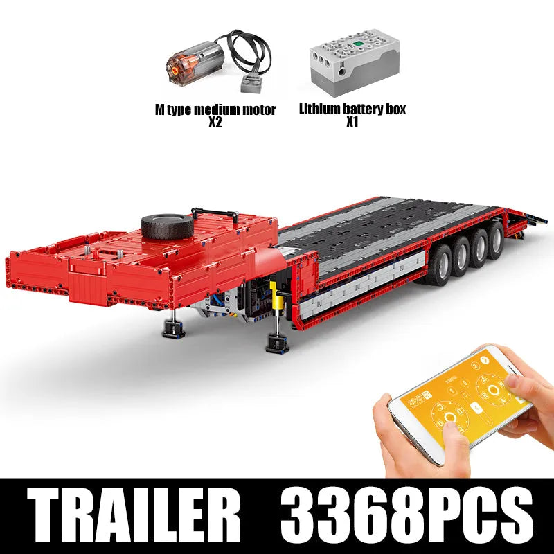Building Blocks Tech MOC 19005T APP RC Low Deck Trailer Truck Bricks Toys - 1