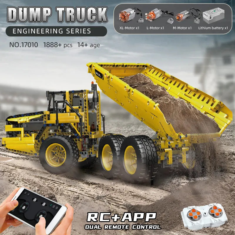 Building Blocks Tech MOC APP Motorized RC Custom Dump Truck Bricks Toy 17010 - 3