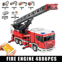 Thumbnail for Building Blocks Tech MOC APP RC Rescue Fire Engine Ladder Truck Bricks Toy 17022 - 1