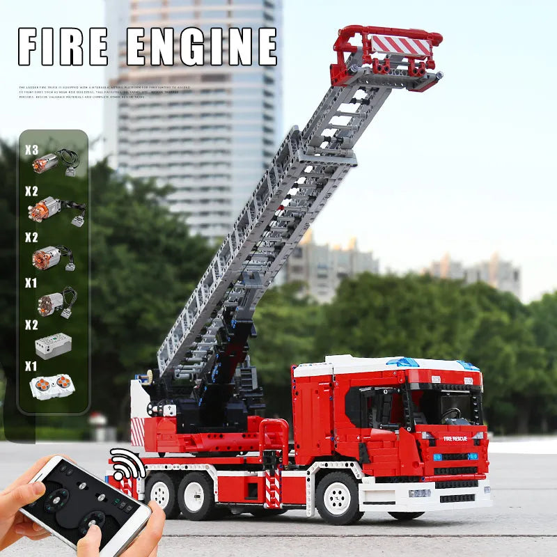 Building Blocks Tech MOC APP RC Rescue Fire Engine Ladder Truck Bricks Toy 17022 Construction Set Toys - 10