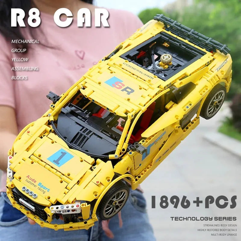 Building Blocks Tech MOC Audi R8 V10 Roadster Racing Car Bricks Toy 13127 - 6