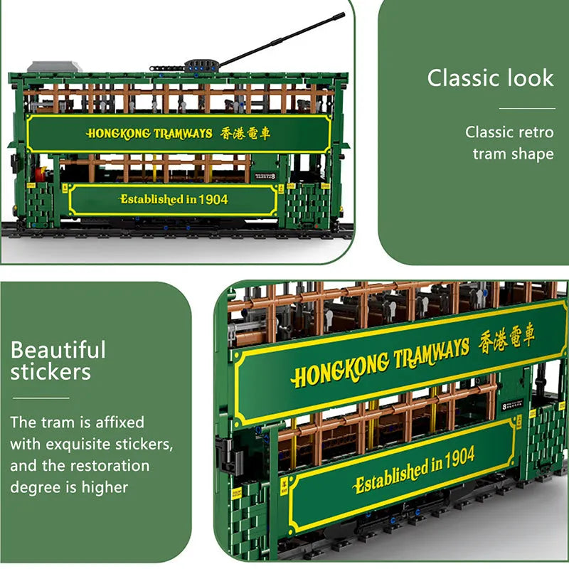 Building Blocks Tech MOC KB120 RC Hong Kong Tramways Train Bricks Toy Construction Set Toys - 9