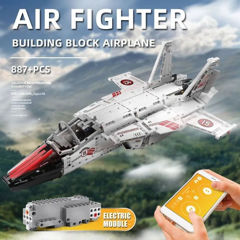 Tech MOC Motorized RC Air Racing Jet Bricks Toy 15013