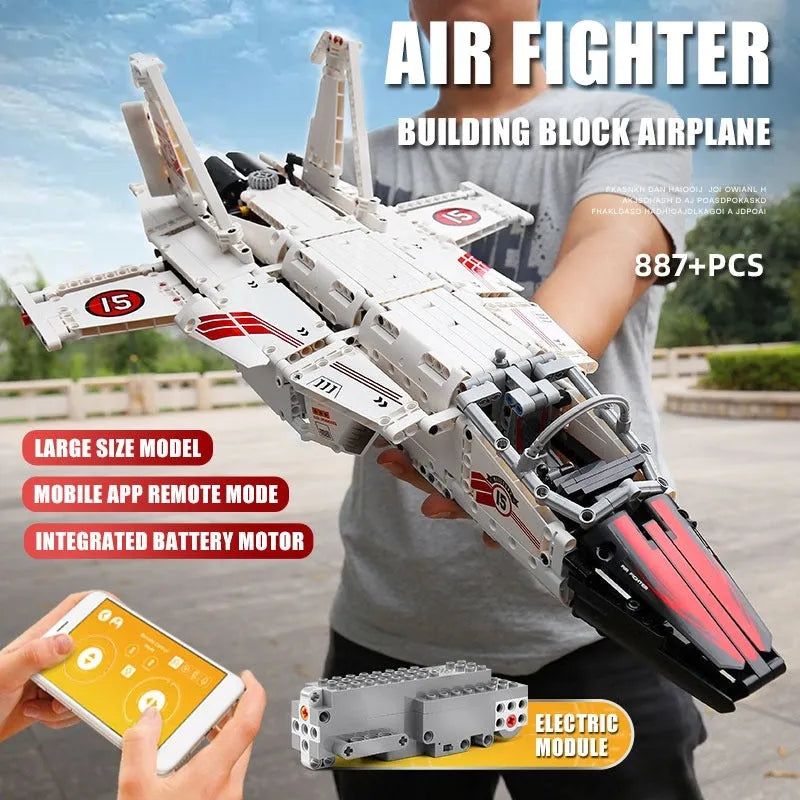 Building Blocks Tech MOC Motorized RC Air Racing Jet Bricks Toy 15013 - 4