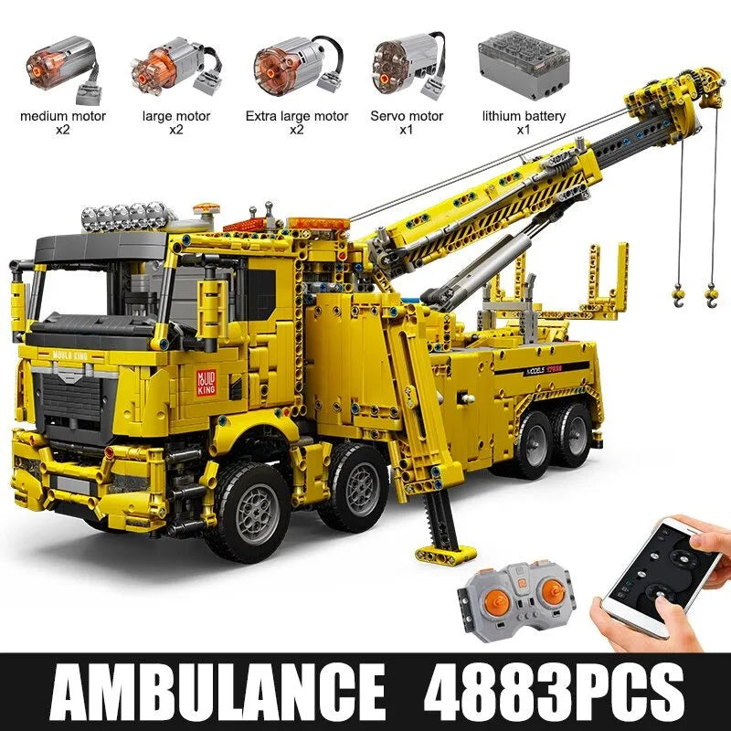 Building Blocks Tech MOC Motorized RC Fire Service Rescue Truck Bricks Toy 17028 Construction Set Toys - 1