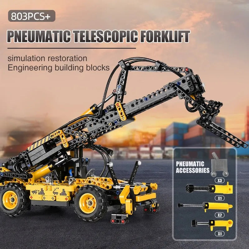 Building Blocks Tech MOC Pneumatic Telescopic Forklift Truck Bricks Toy - 3