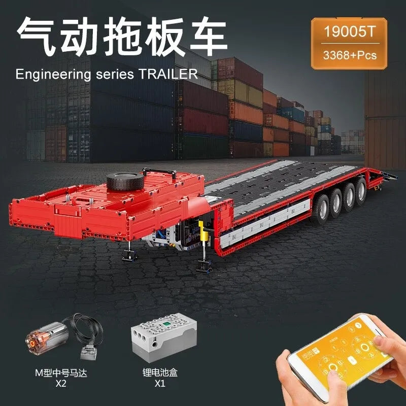Building Blocks Tech MOC RC APP Low Deck Trailer Truck Bricks Toy 19005T - 4