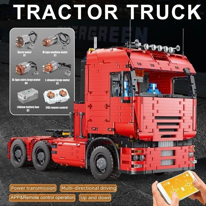 Building Blocks Tech MOC RC APP Pneumatic Tractor Truck Bricks Toy 19005 - 2