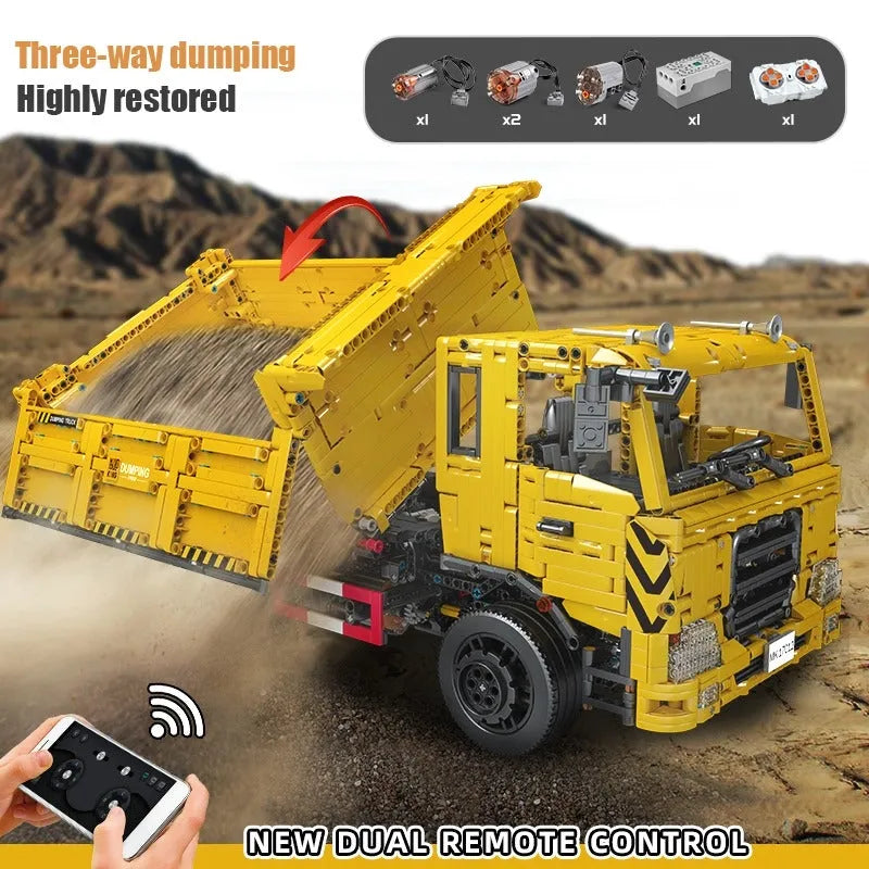 Building Blocks Tech MOC RC APP Three Way Dump Truck Bricks Toys 17012 - 3