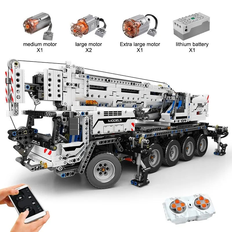Building Blocks Tech MOC RC Mobile Lifting Crane Truck Bricks Toys 17034 - 1