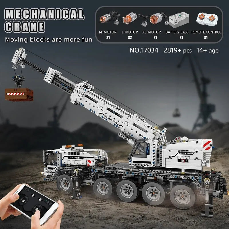 Building Blocks Tech MOC RC Mobile Lifting Crane Truck Bricks Toys 17034 - 8