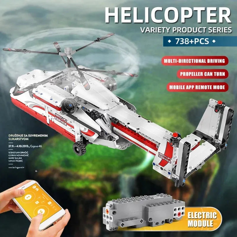 Building Blocks Tech MOC RC Motorized Heavy Lift Helicopter Bricks Toy 15012 - 6