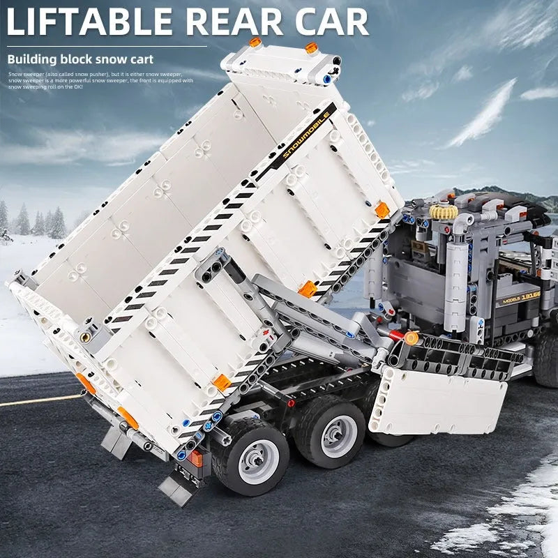 Building Blocks Tech MOC Snowplow MACK Granite Truck Bricks Toy 13166 - 5