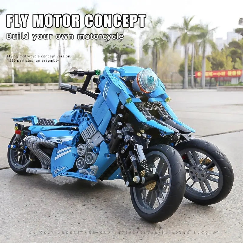 Building Blocks Tech MOC Sport Concept Fly Motorcycle Bricks Toys 23009 - 7