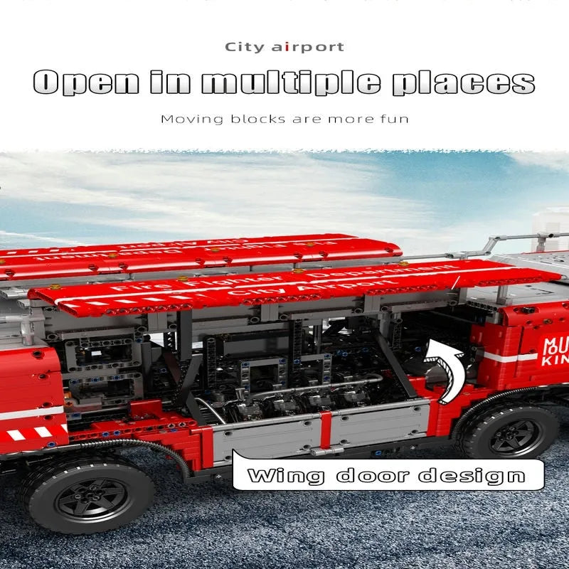 Building Blocks Tech Motorized RC Pneumatic Airport Rescue Truck Bricks Toy Construction Set Toys - 9