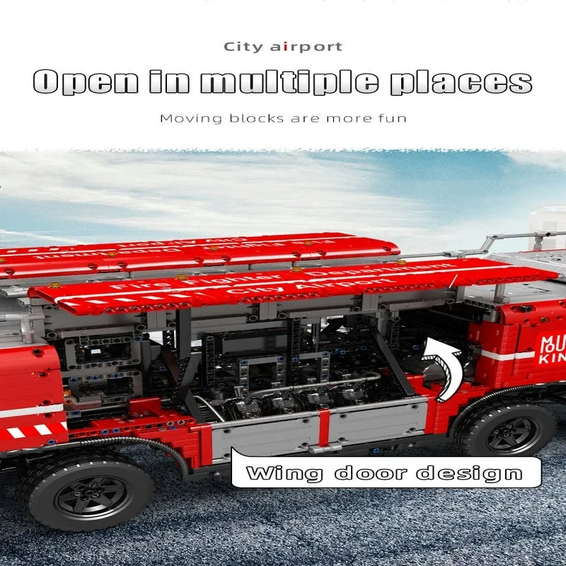 Building Blocks Tech Motorized RC Pneumatic Airport Rescue Truck Bricks Toy - 9