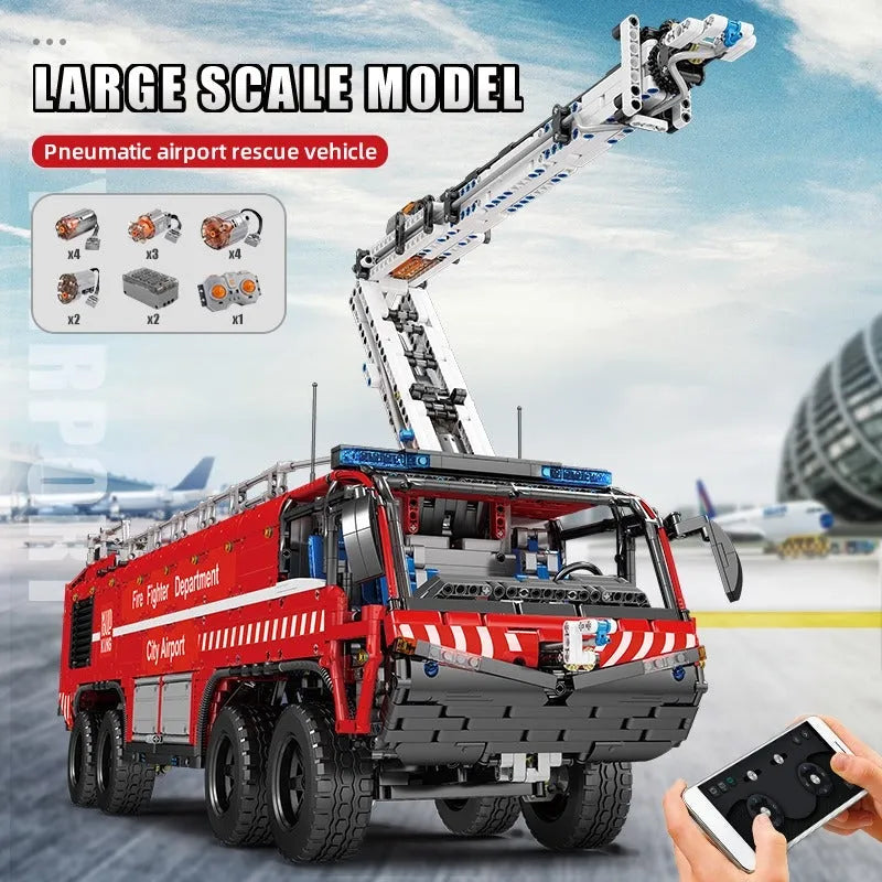 Building Blocks Tech Motorized RC Pneumatic Airport Rescue Truck Bricks Toy Construction Set Toys - 13