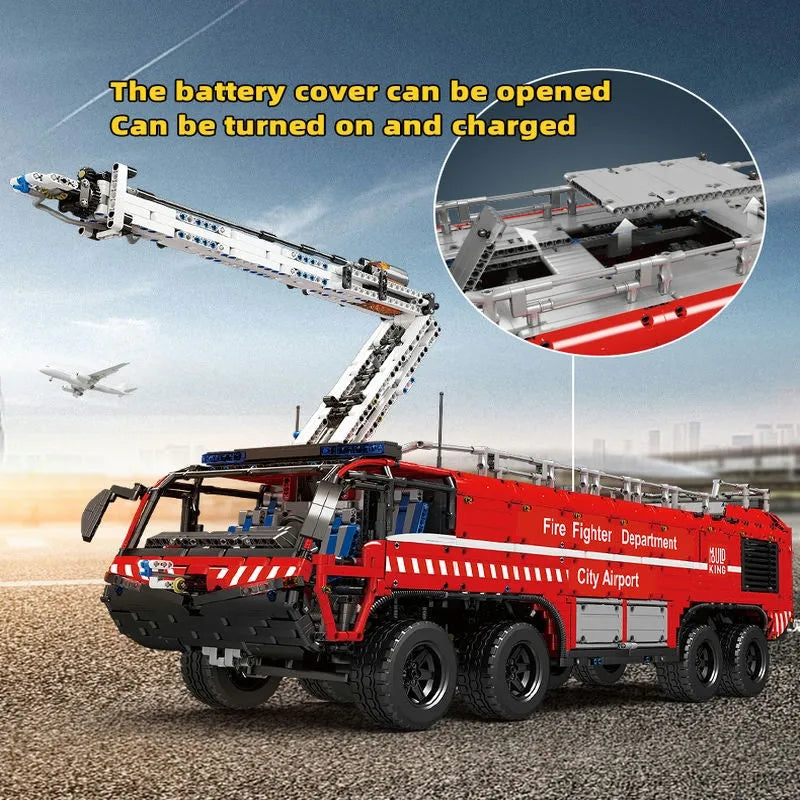 Building Blocks Tech Motorized RC Pneumatic Airport Rescue Truck Bricks Toy Construction Set Toys - 5