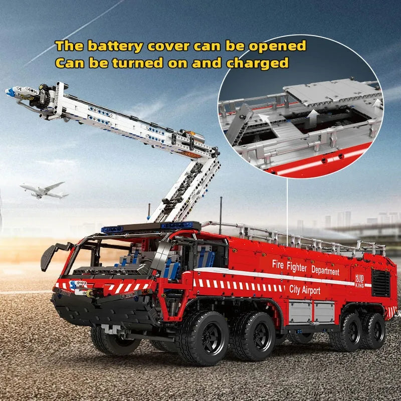 Building Blocks Tech Motorized RC Pneumatic Airport Rescue Truck Bricks Toy - 5