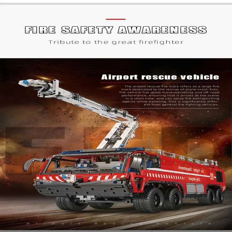 Building Blocks Tech Motorized RC Pneumatic Airport Rescue Truck Bricks Toy - 11