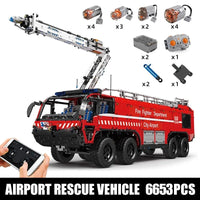 Thumbnail for Building Blocks Tech Motorized RC Pneumatic Airport Rescue Truck Bricks Toy Construction Set Toys - 3