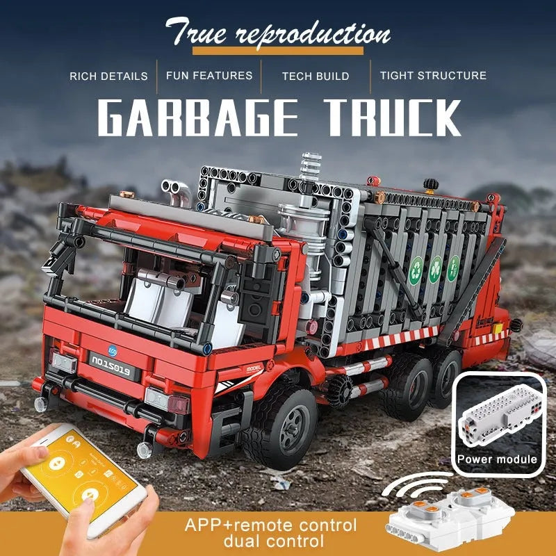 Building Blocks Tech RC APP City Garbage Truck Bricks Toy MOC 15019 - 8