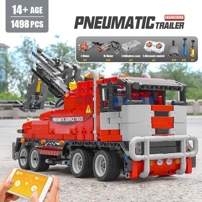 Building Blocks Tech RC APP Pneumatic City Service Truck Bricks Toy 19001 - 9