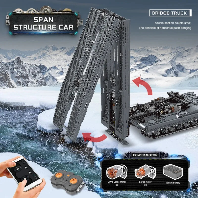 Building Blocks Tech RC Motorized Armored Bridge Layer Structure Car Bricks Toy Construction Set Toys - 7