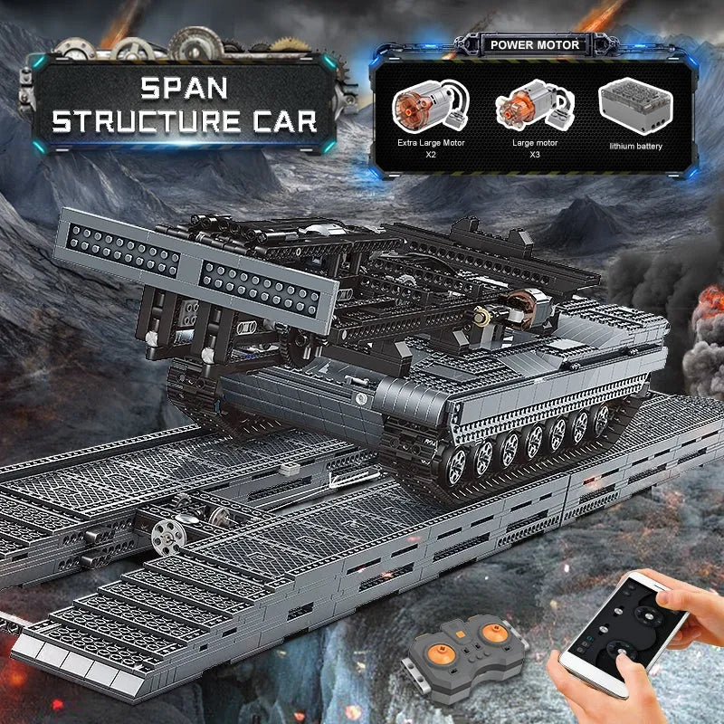 Building Blocks Tech RC Motorized Armored Bridge Layer Structure Car Bricks Toy Construction Set Toys - 2