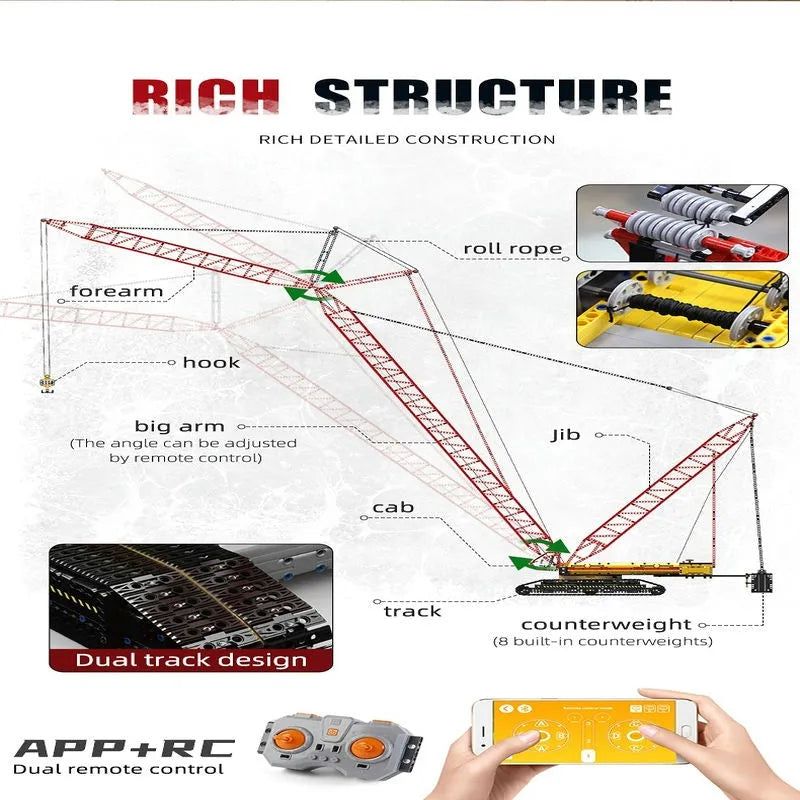 Building Blocks Technical MOC RC APP City Crawler Crane Bricks Toy 17015 - 16