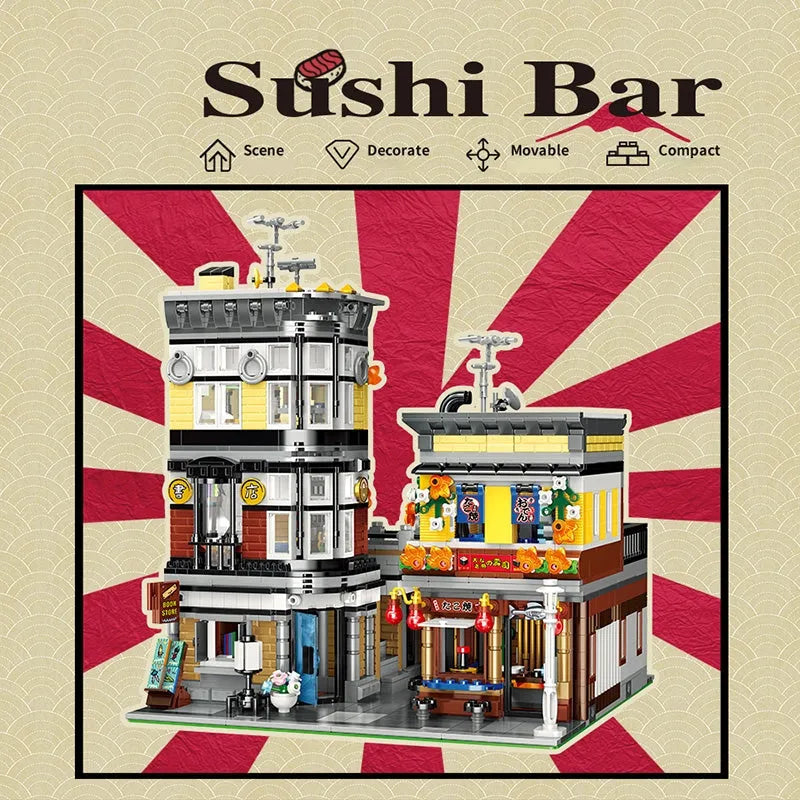 Building Blocks City Street MOC Sushi Bar House Bricks Toys - 2